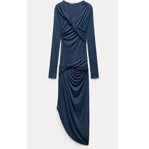 ZARA ZW COLLECTION KNOTTED ASYMMETRICAL DRESS Blue / Grey